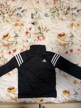 adidas Black Track Jacket with White Stripe Accents